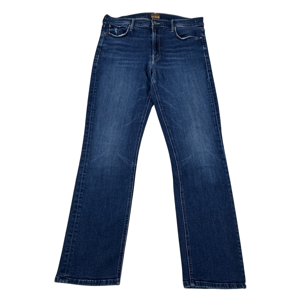 Mother The Mid Rise Dazzler Ankle Jeans Teaming Up Blue Straight Leg Size 32